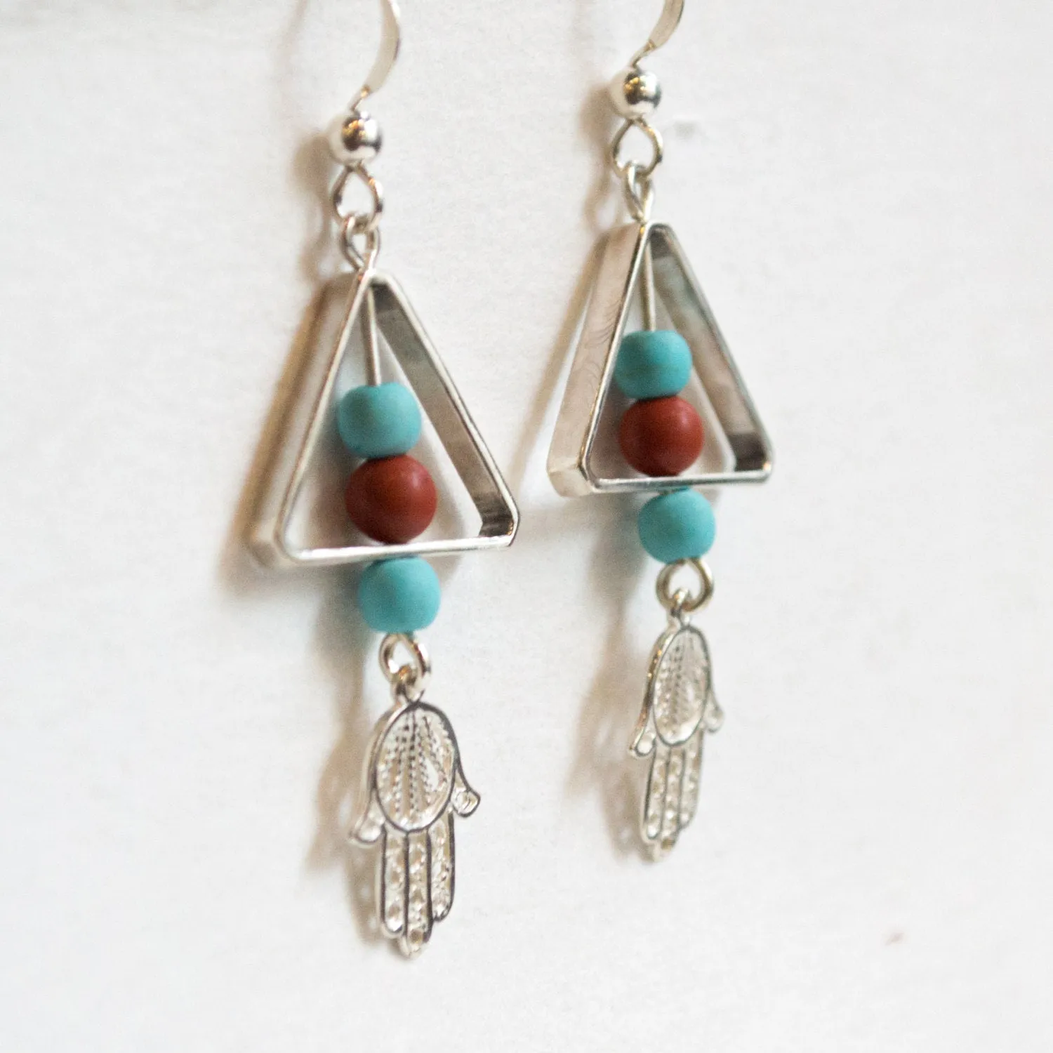 Turquoise Hamsa Silver Earrings - Purpose.