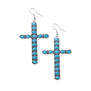 Turquoise Stone Cross Earrings