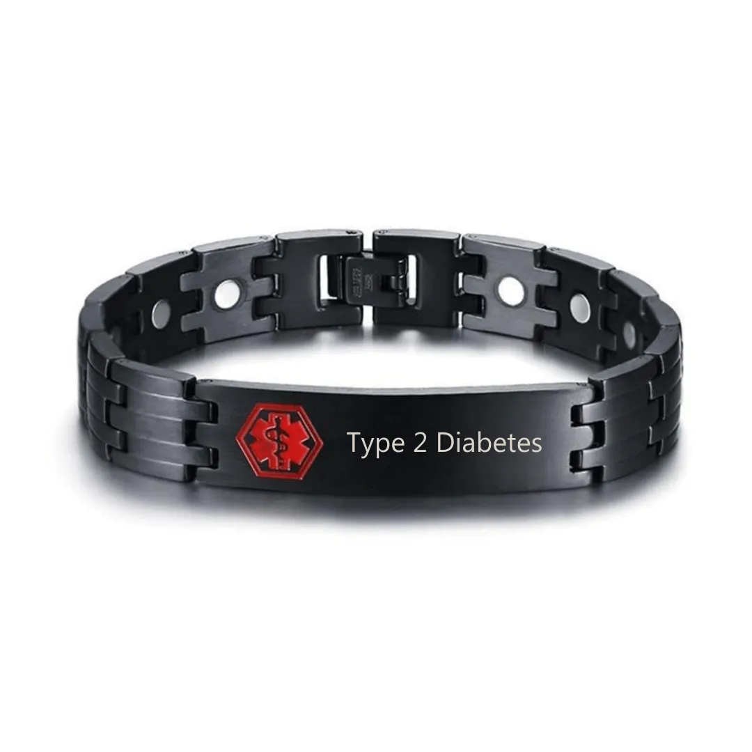 Type 2 Diabetes: Stainless Steel Linked Bracelet Medi-Alert 21cm