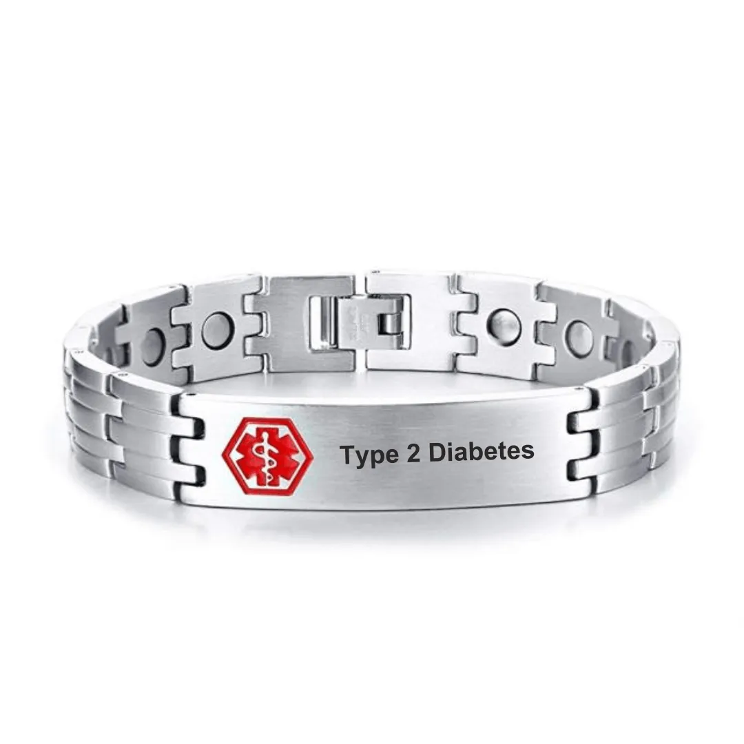 Type 2 Diabetes: Stainless Steel Linked Bracelet Medi-Alert 21cm