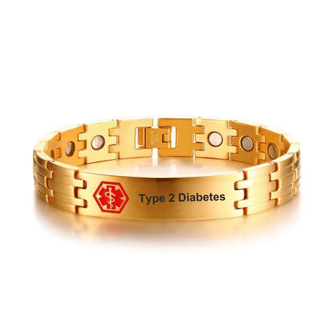 Type 2 Diabetes: Stainless Steel Linked Bracelet Medi-Alert 21cm