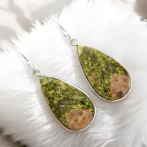 Unakite Solid 925 Sterling Silver Earrings