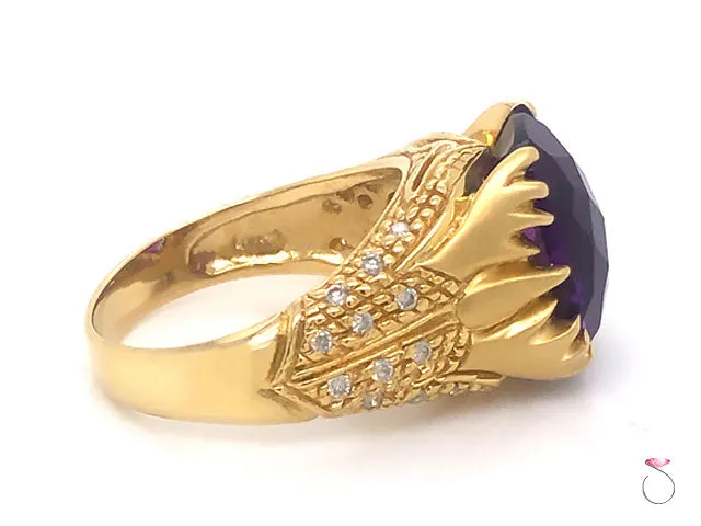 Unique Designer Amethyst & Diamond Ring, 5.00 Carat, 18K Yellow Gold