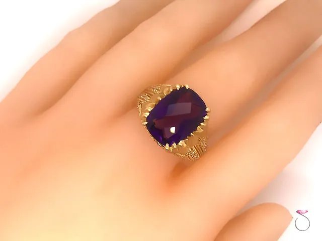 Unique Designer Amethyst & Diamond Ring, 5.00 Carat, 18K Yellow Gold
