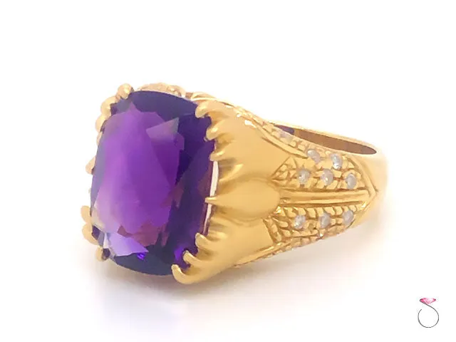 Unique Designer Amethyst & Diamond Ring, 5.00 Carat, 18K Yellow Gold