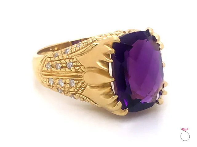 Unique Designer Amethyst & Diamond Ring, 5.00 Carat, 18K Yellow Gold