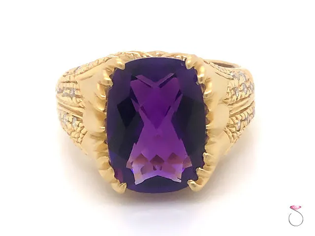 Unique Designer Amethyst & Diamond Ring, 5.00 Carat, 18K Yellow Gold
