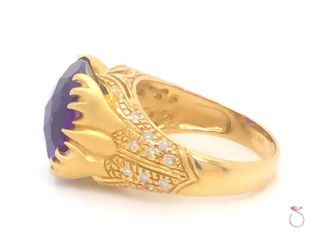 Unique Designer Amethyst & Diamond Ring, 5.00 Carat, 18K Yellow Gold