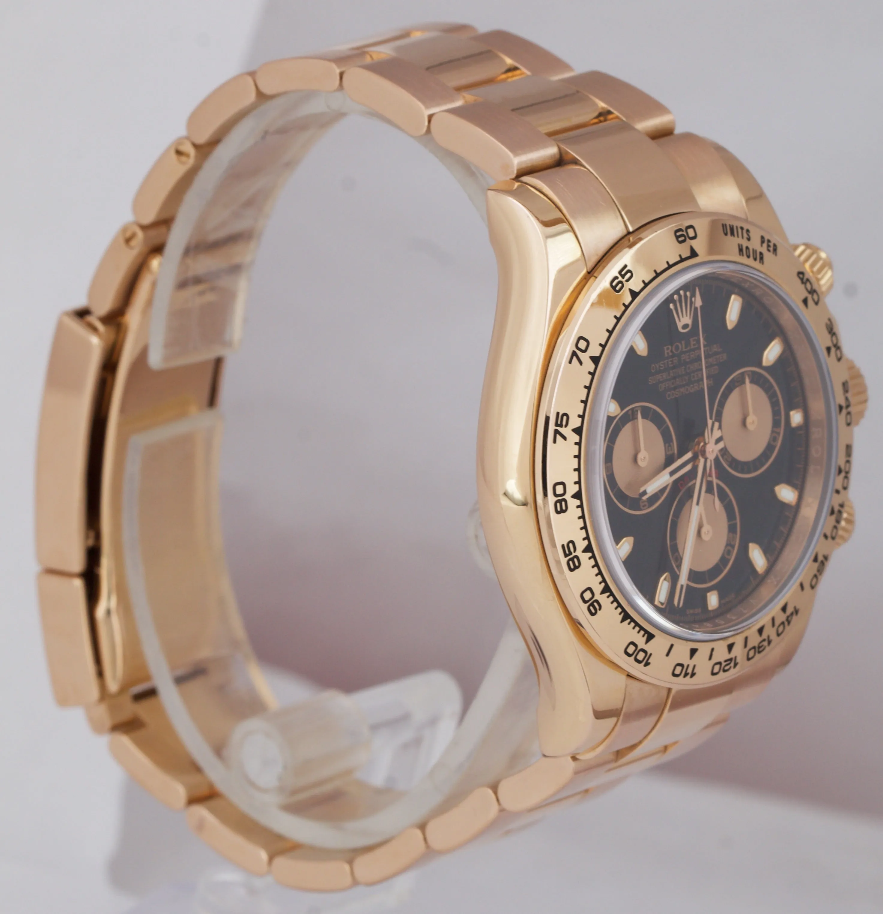 UNPOLISHED Rolex Daytona Cosmograph Black 40mm 18K Rose Gold Watch 116505 PAPERS