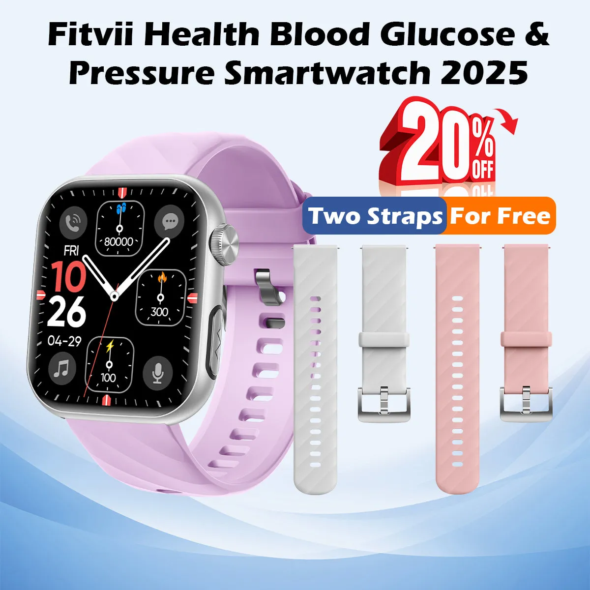 Upgrade FitVII® GT5 PRO MAX Smartwatch with HR BP BG ECG SPO2 TEMP  Stress monitoring   Free Strap Gift🎁