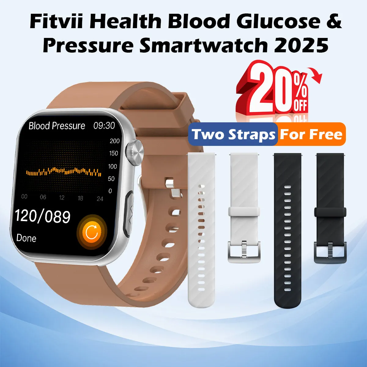 Upgrade FitVII® GT5 PRO MAX Smartwatch with HR BP BG ECG SPO2 TEMP  Stress monitoring   Free Strap Gift🎁