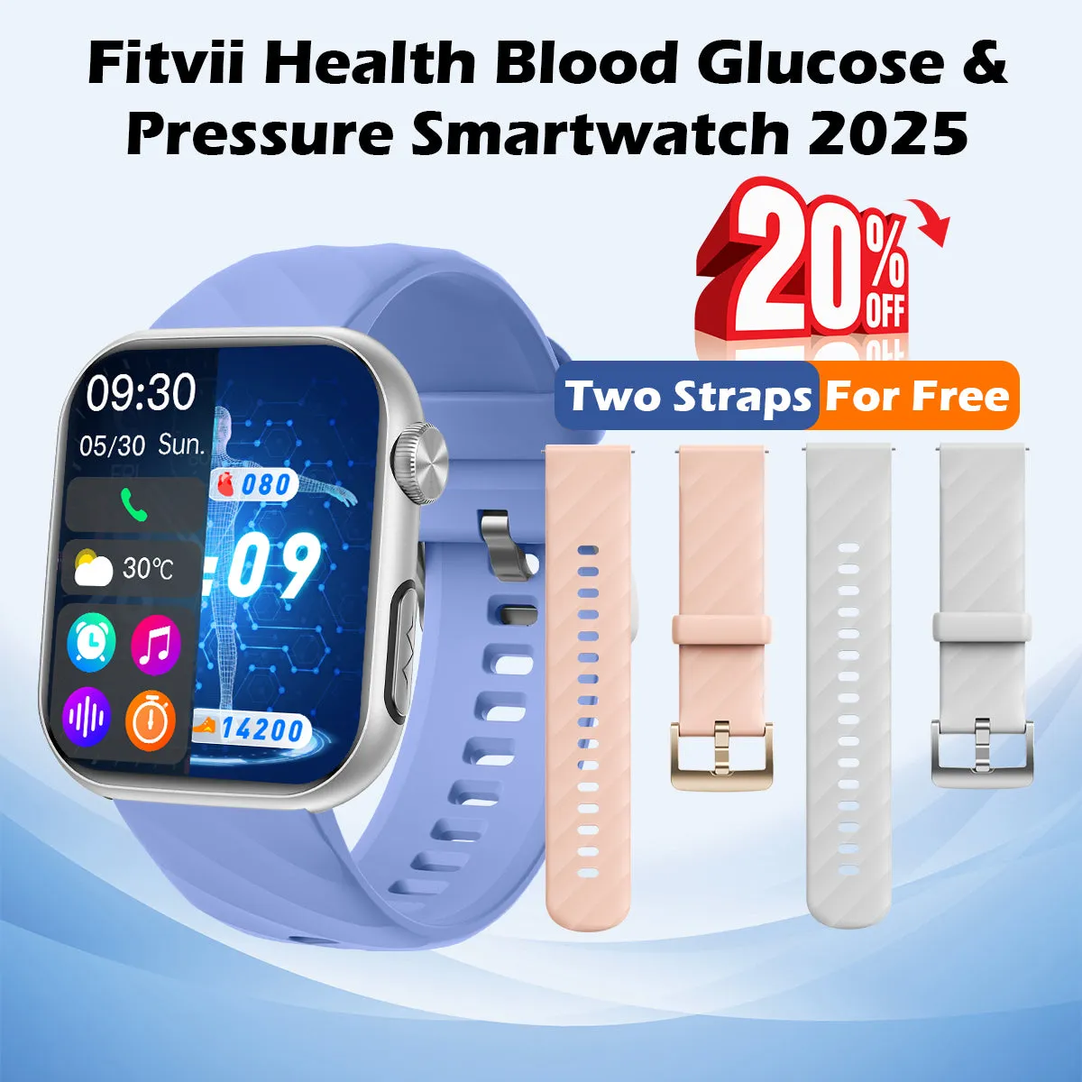 Upgrade FitVII® GT5 PRO MAX Smartwatch with HR BP BG ECG SPO2 TEMP  Stress monitoring   Free Strap Gift🎁