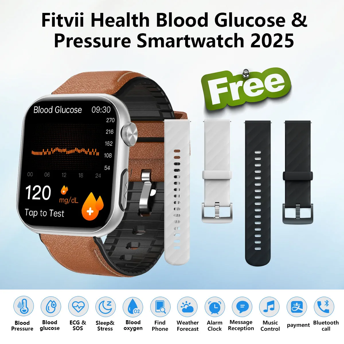 Upgrade FitVII® GT5 PRO MAX Smartwatch with HR BP BG ECG SPO2 TEMP  Stress monitoring   Free Strap Gift🎁