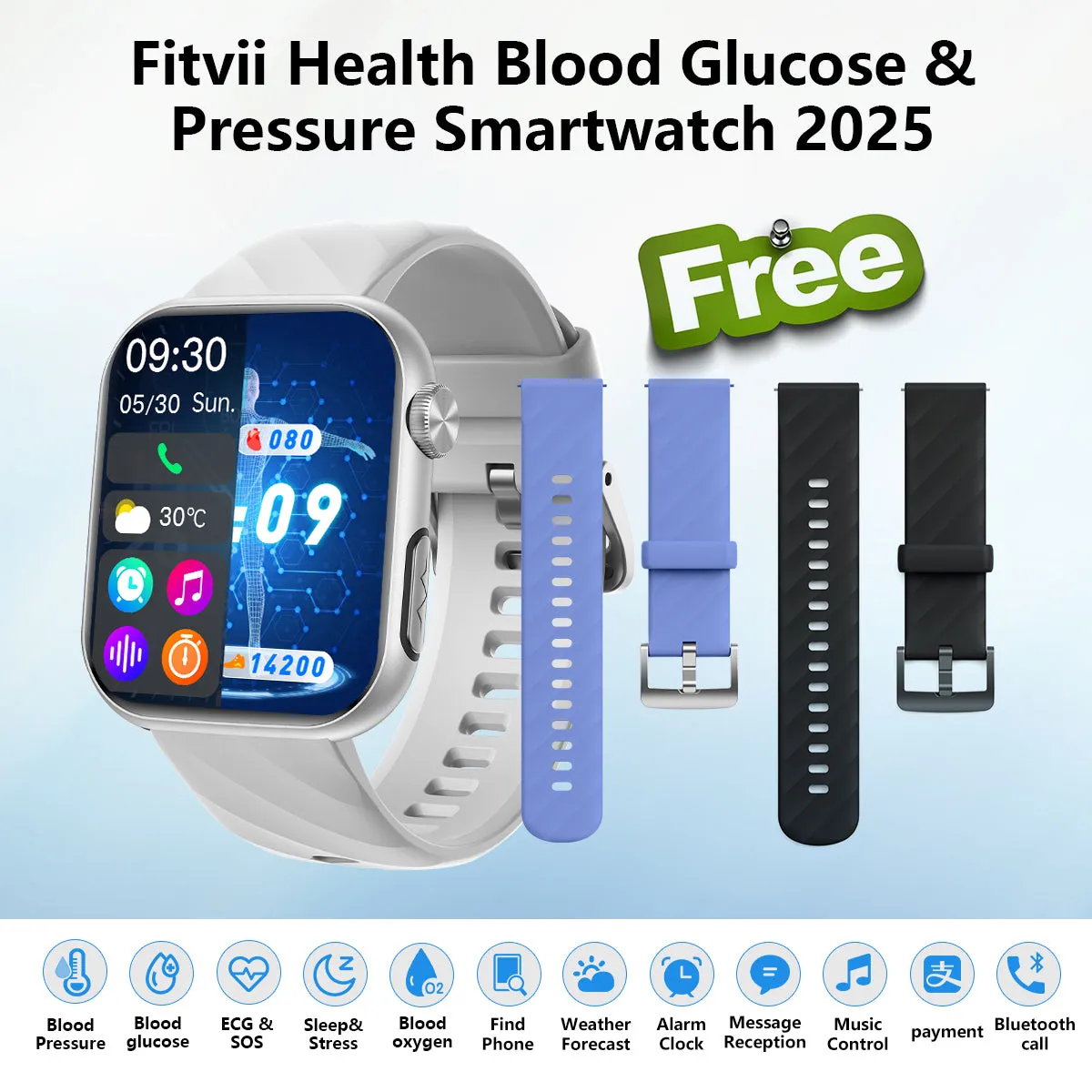Upgrade FitVII® GT5 PRO MAX Smartwatch with HR BP BG ECG SPO2 TEMP  Stress monitoring   Free Strap Gift🎁