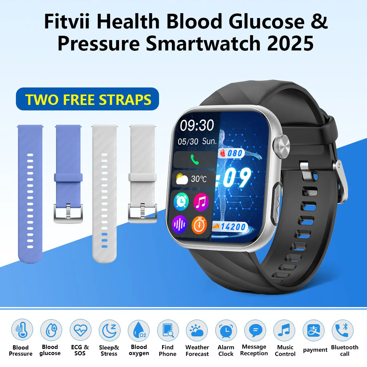 Upgrade FitVII® GT5 PRO MAX Smartwatch with HR BP BG ECG SPO2 TEMP  Stress monitoring   Free Strap Gift🎁