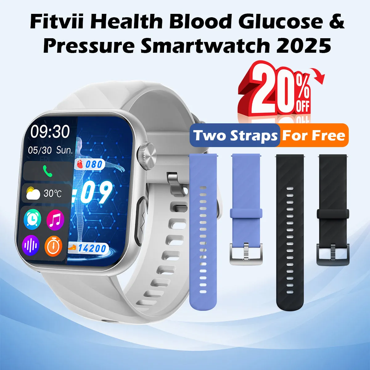 Upgrade FitVII® GT5 PRO MAX Smartwatch with HR BP BG ECG SPO2 TEMP  Stress monitoring   Free Strap Gift🎁