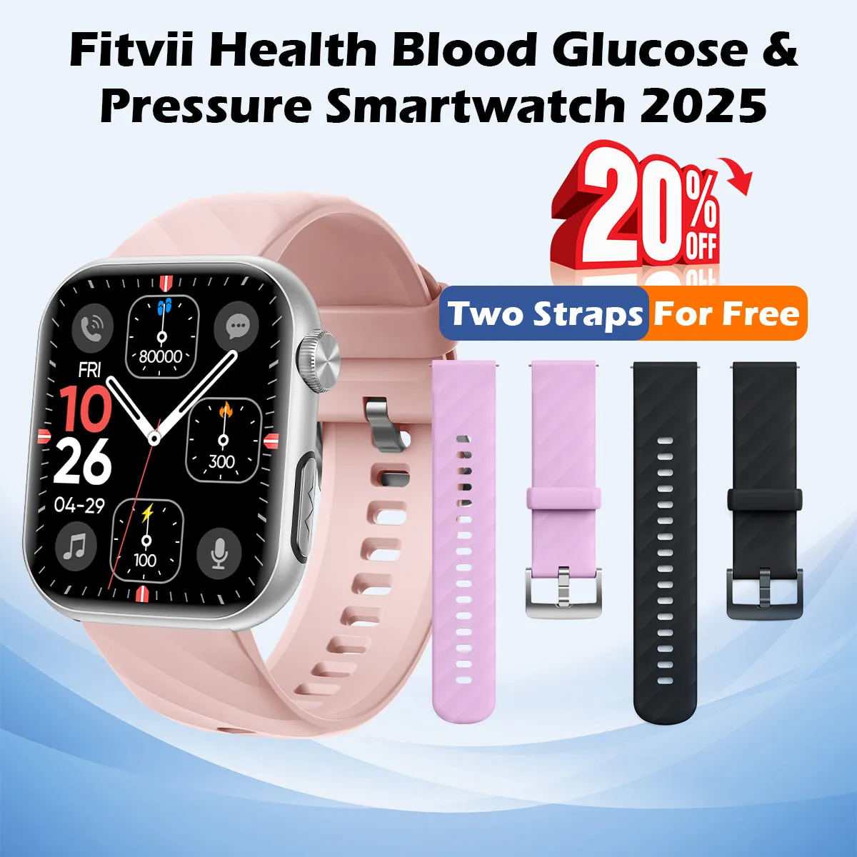 Upgrade FitVII® GT5 PRO MAX Smartwatch with HR BP BG ECG SPO2 TEMP  Stress monitoring   Free Strap Gift🎁
