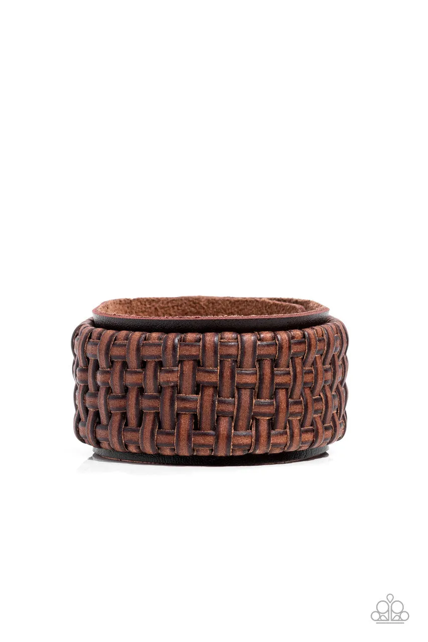 Urban Expansion - Brown - Wicker Leather Paparazzi Urban Wrap Bracelet - 2022 GLOW Convention Exclusive