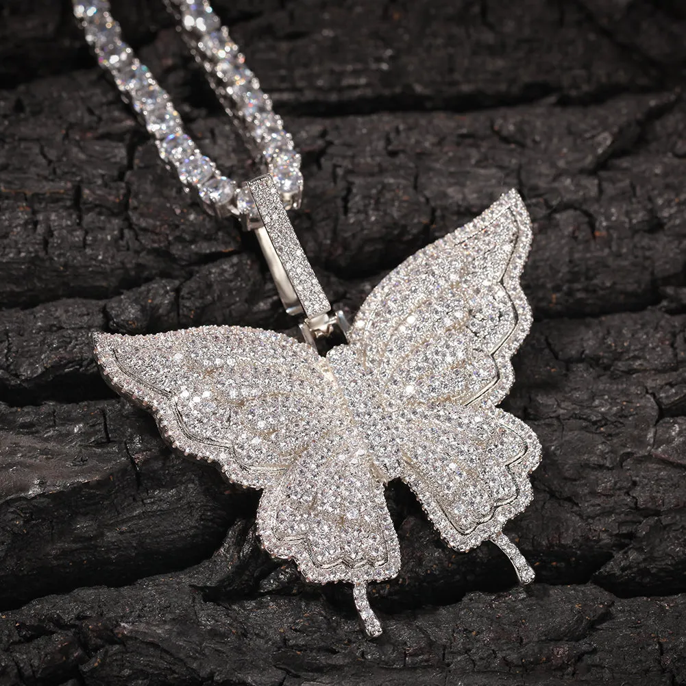 Uwin Butterfly Pink Rosegold CZ Pendant With 9mm Iced Out Cuban Chain Micro Pave Cubic Zircon Necklace Jewelry For Gift
