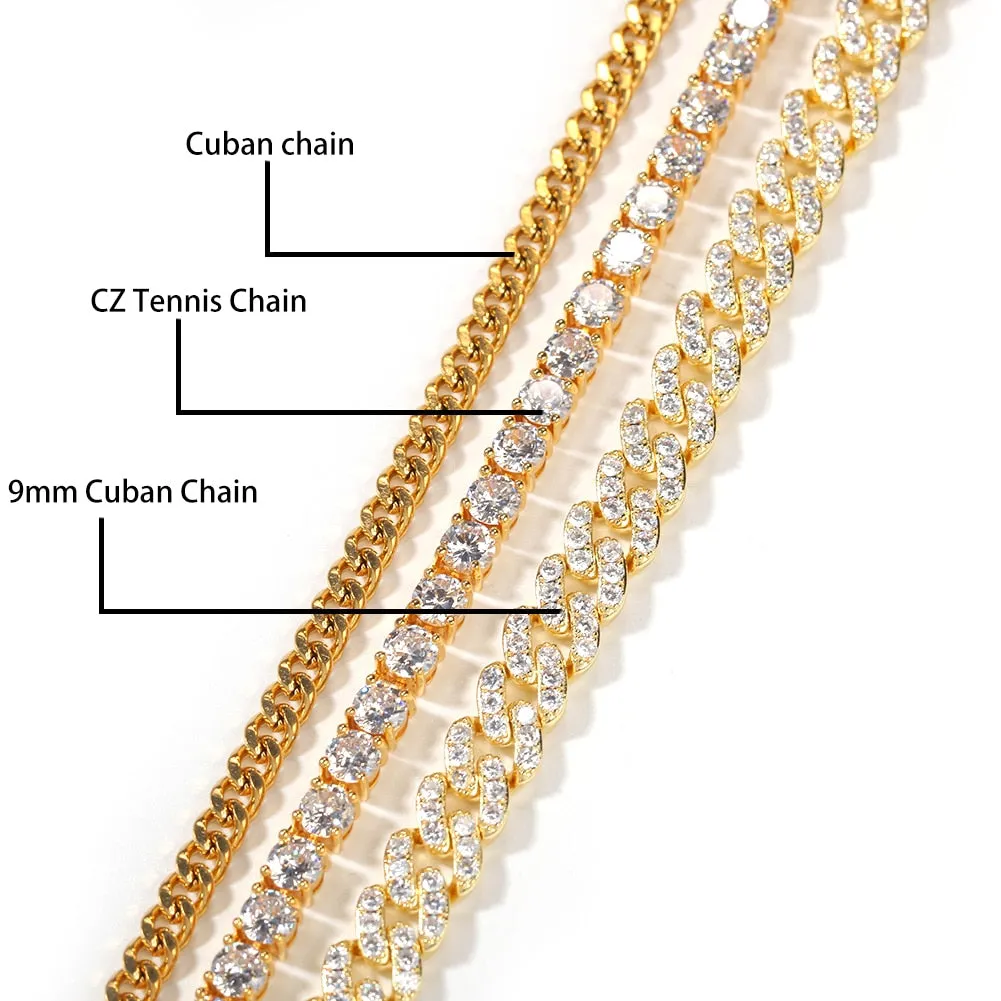 Uwin Butterfly Pink Rosegold CZ Pendant With 9mm Iced Out Cuban Chain Micro Pave Cubic Zircon Necklace Jewelry For Gift