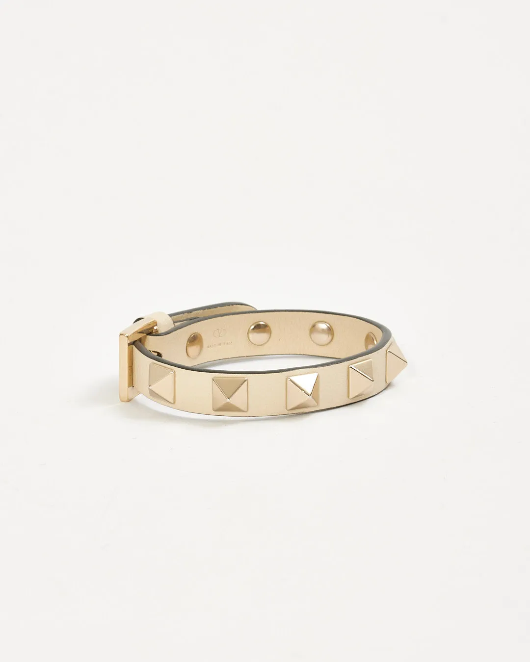 Valentino Beige Leather Rockstud Bracelet - S
