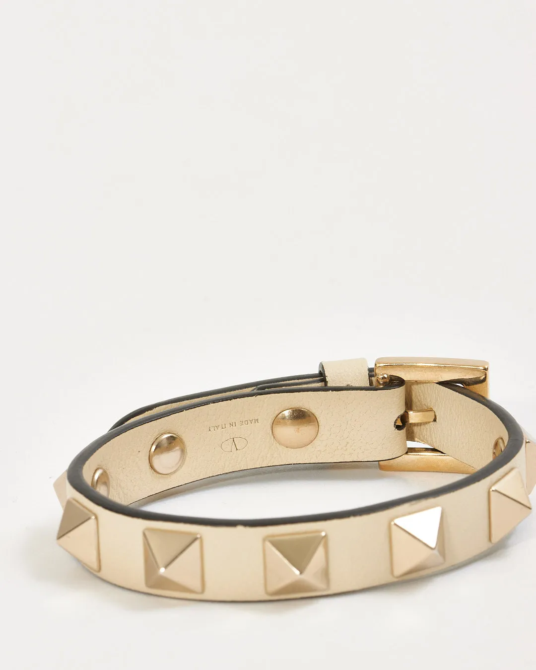 Valentino Beige Leather Rockstud Bracelet - S