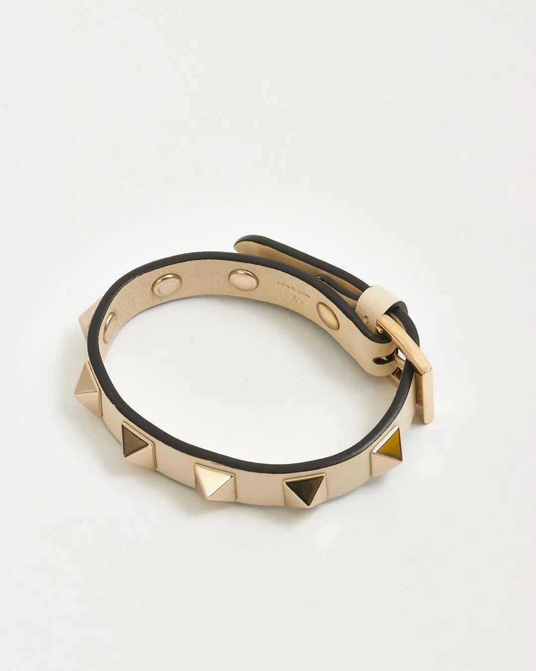 Valentino Beige Leather Rockstud Bracelet - S