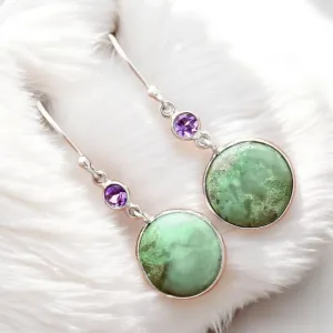 Variscite & Garnet Solid 925 Sterling Silver Earrings