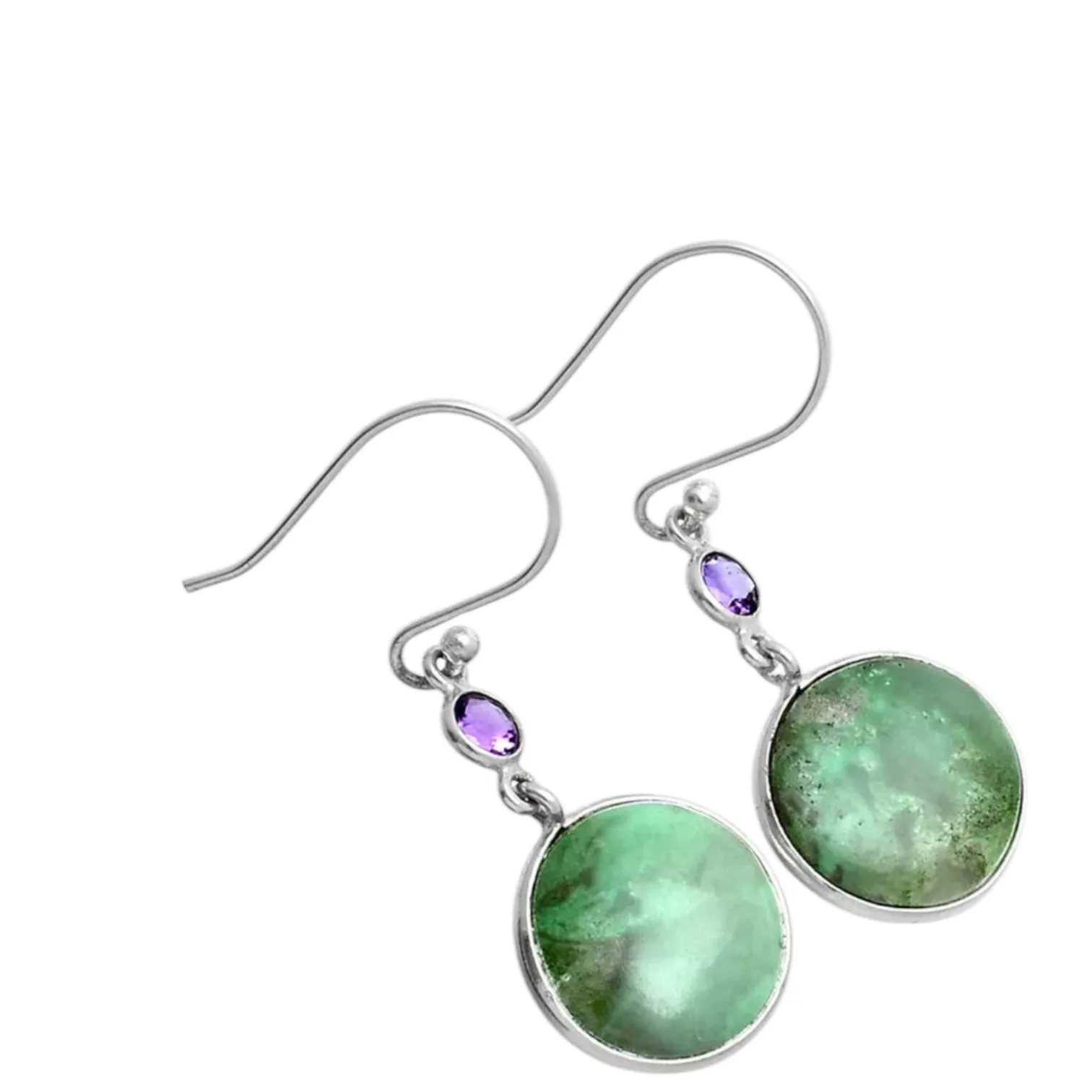 Variscite & Garnet Solid 925 Sterling Silver Earrings