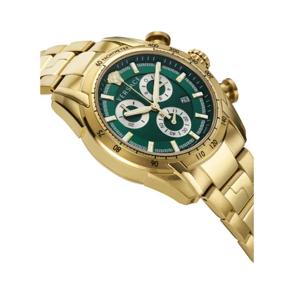 Versace V-Ray Gold Stainless Steel Green Dial Chronograph Quartz Watch for Gents - VE2I00621