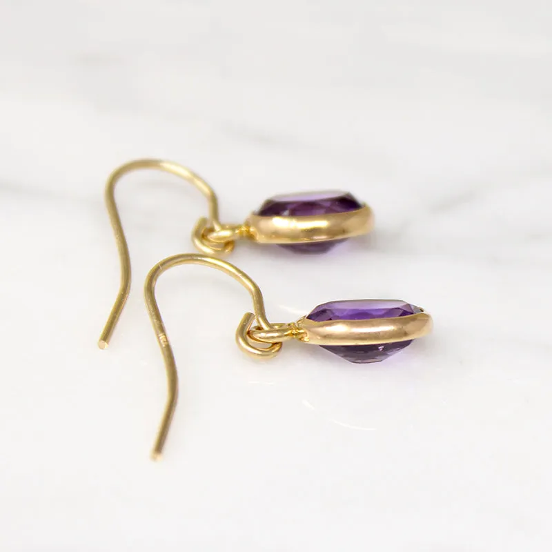 Vibrant Amethyst in Gold Drop Earrings