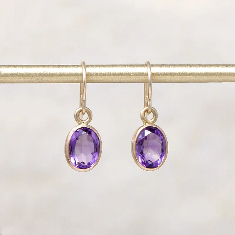 Vibrant Amethyst in Gold Drop Earrings
