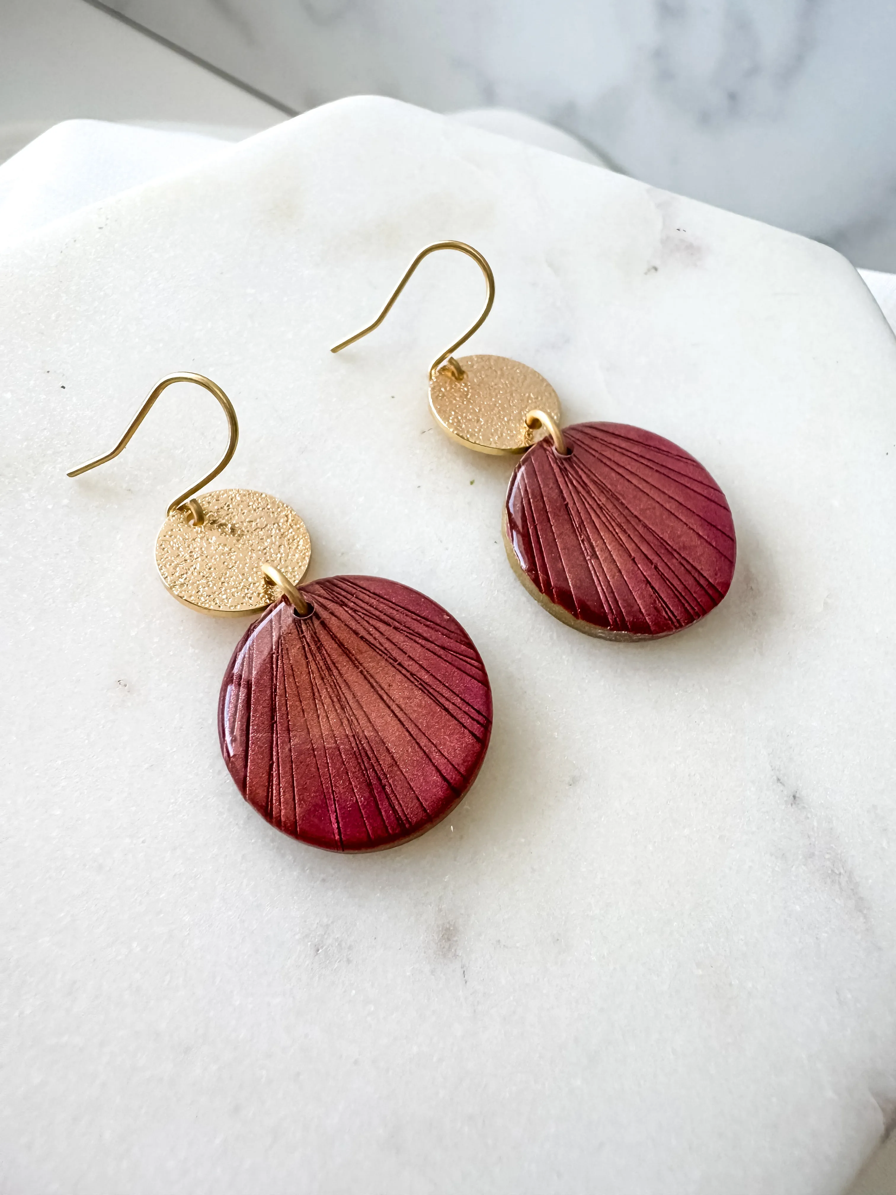 Vibrant Cranberry Red Clay Statement Earrings