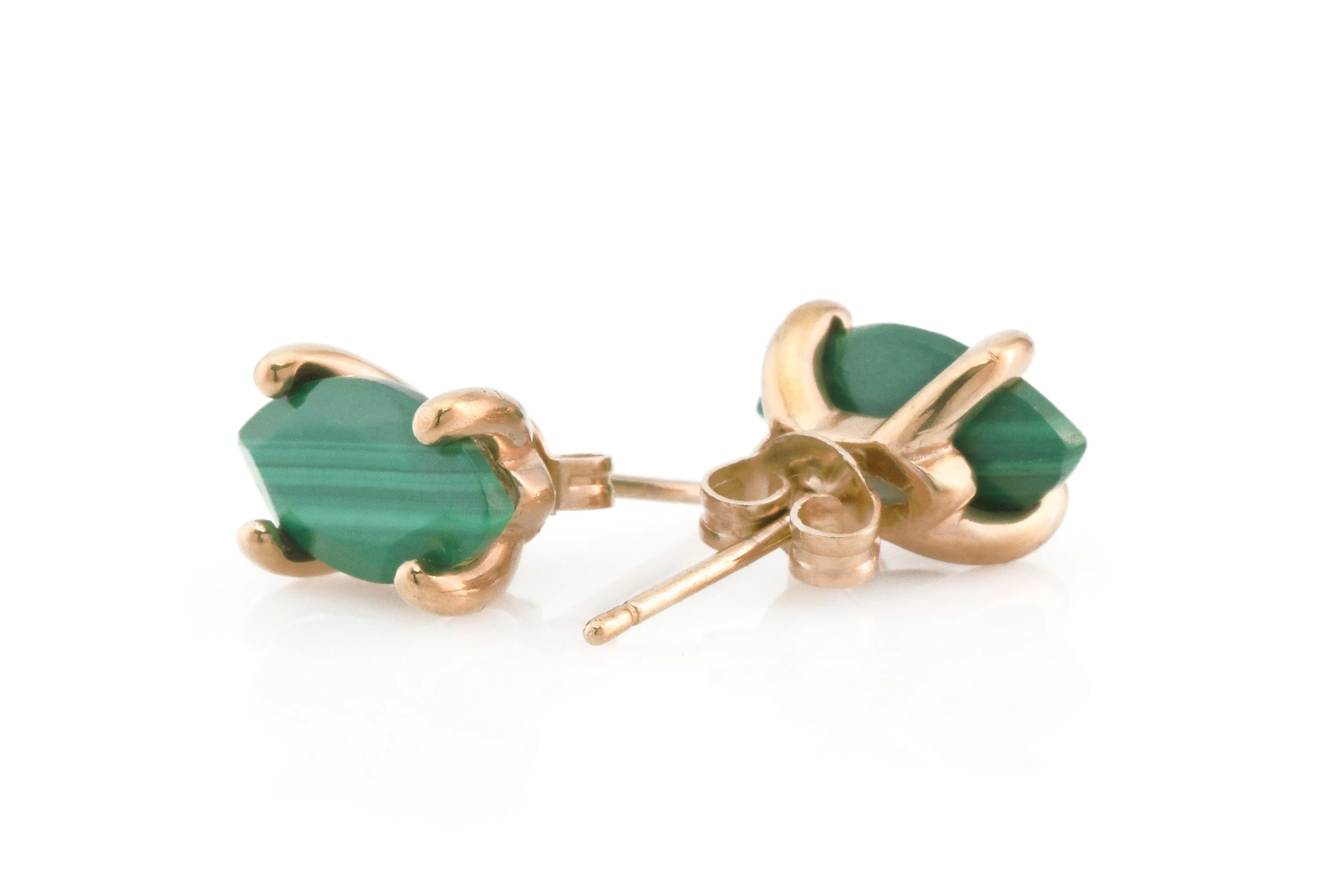 Vibrant Dainty Green Malachite Gold Earrings
