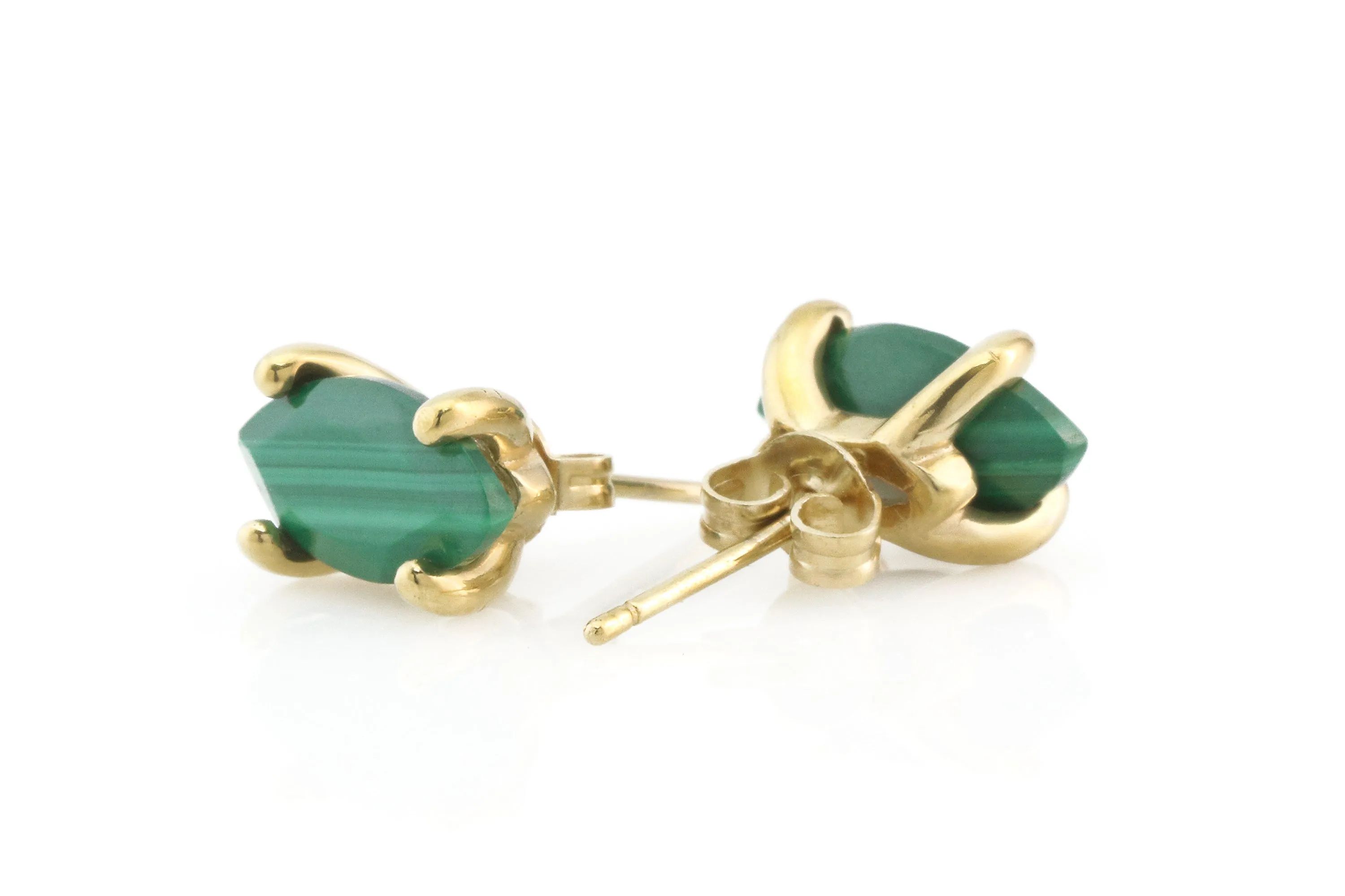 Vibrant Dainty Green Malachite Gold Earrings