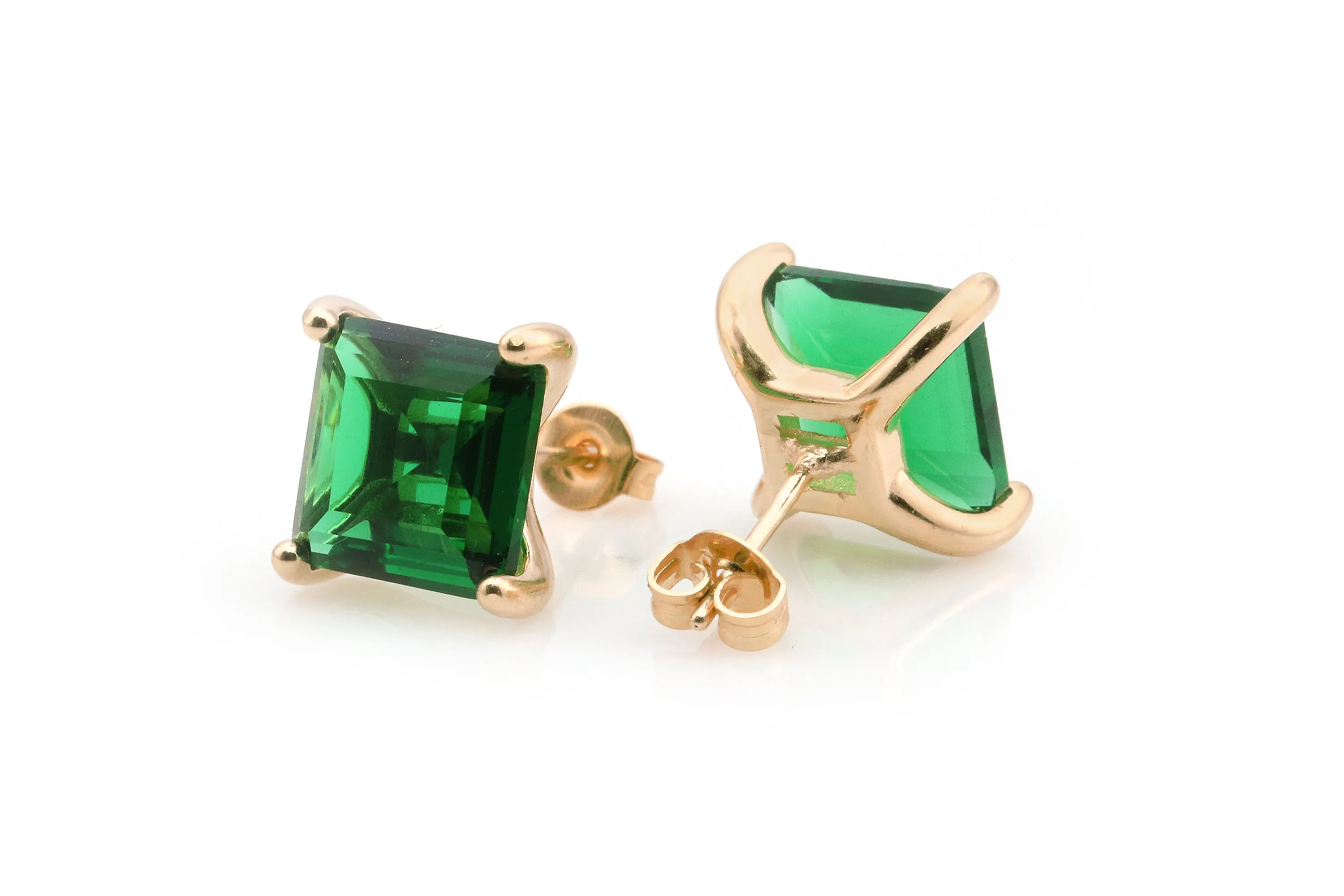 Vibrant Emerald Gold Earrings
