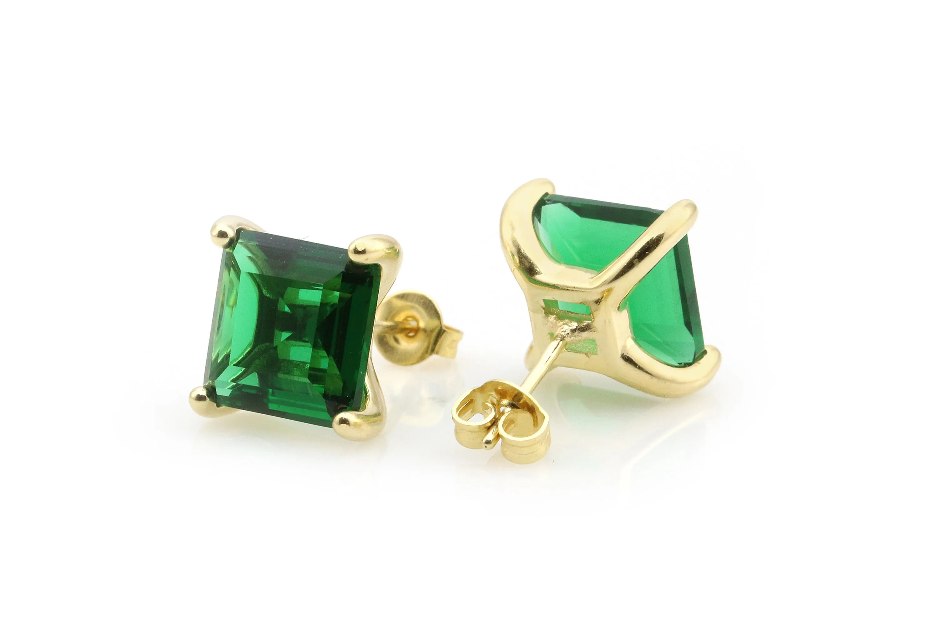 Vibrant Emerald Gold Earrings