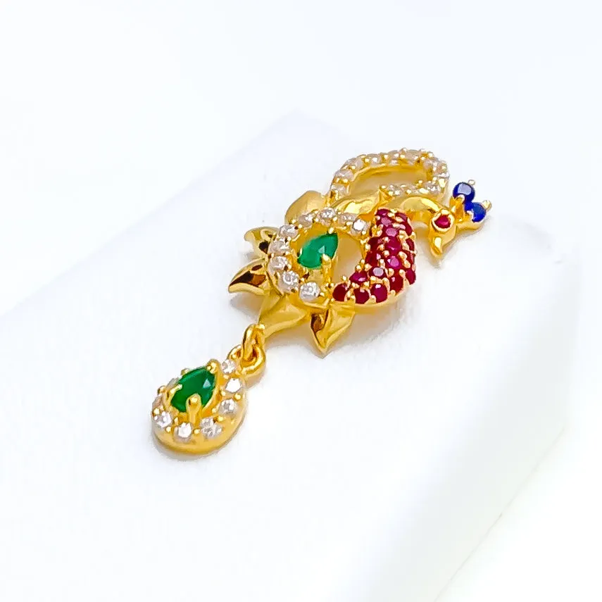 Vibrant Floral 22k Gold CZ Pendant Set