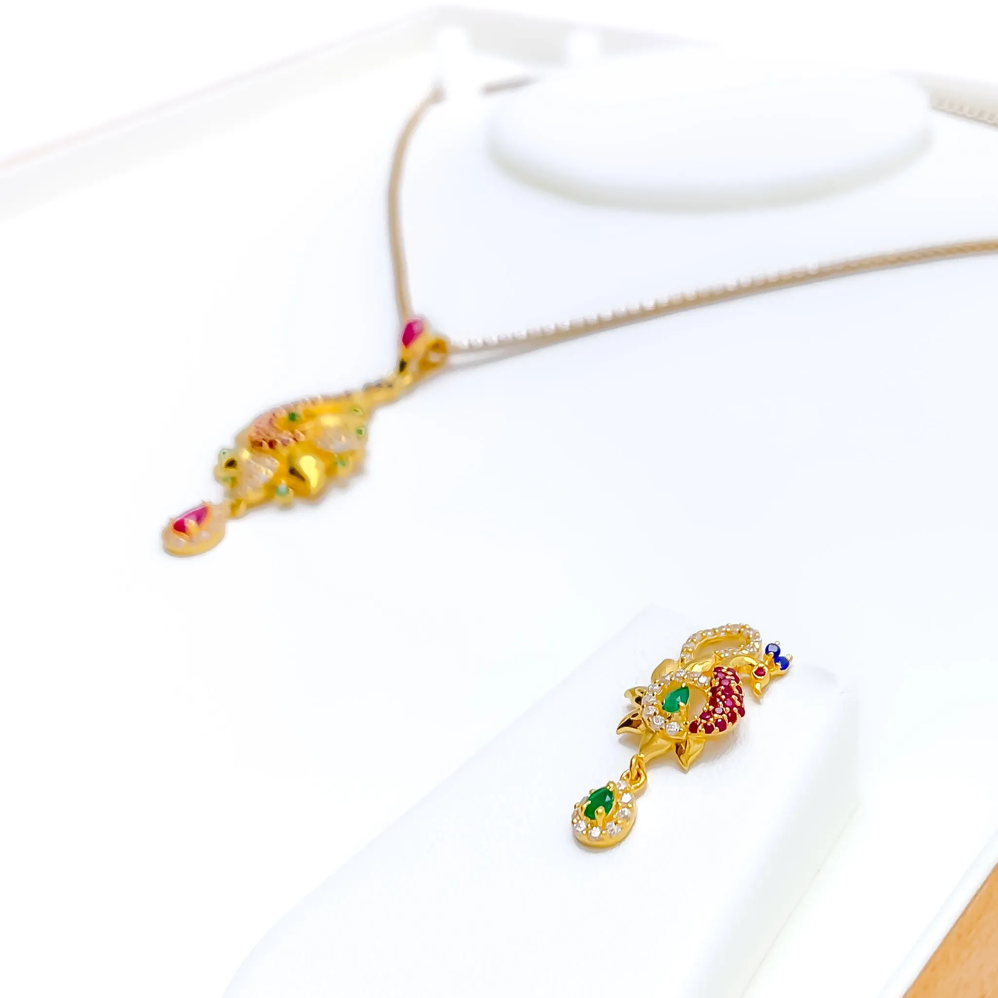 Vibrant Floral 22k Gold CZ Pendant Set