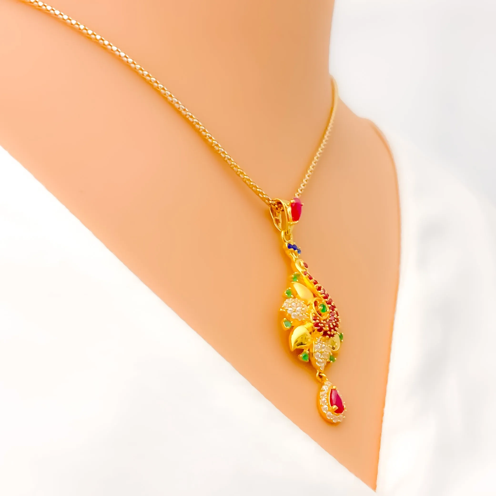 Vibrant Floral 22k Gold CZ Pendant Set