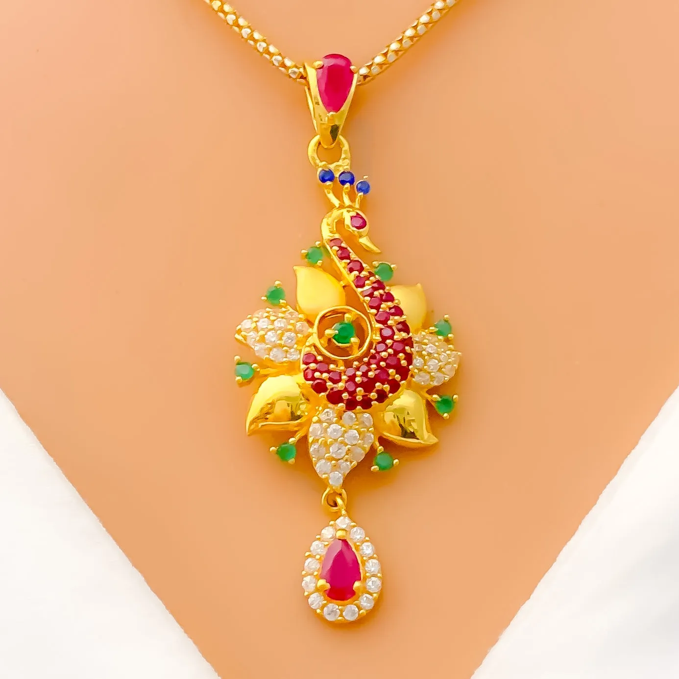 Vibrant Floral 22k Gold CZ Pendant Set
