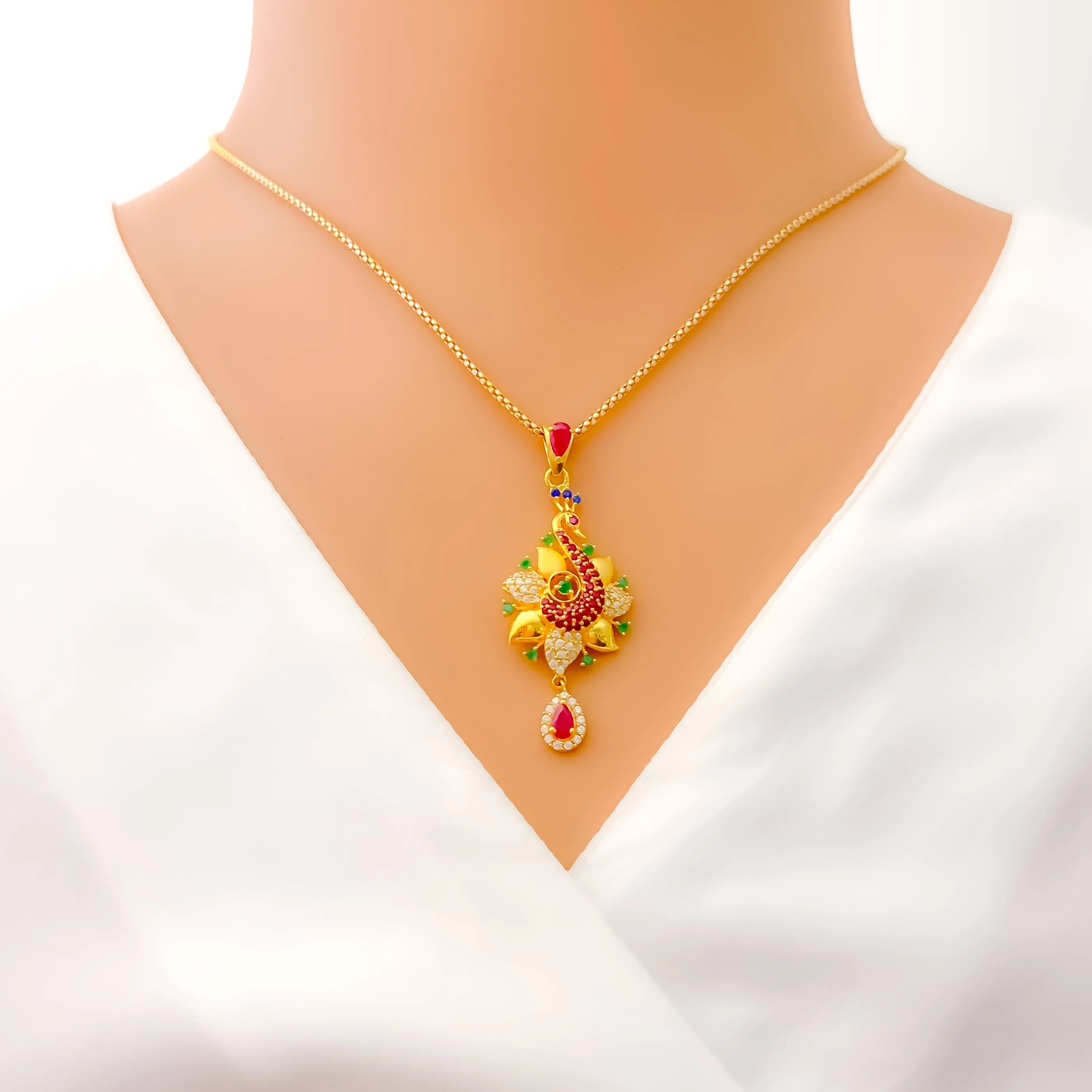 Vibrant Floral 22k Gold CZ Pendant Set