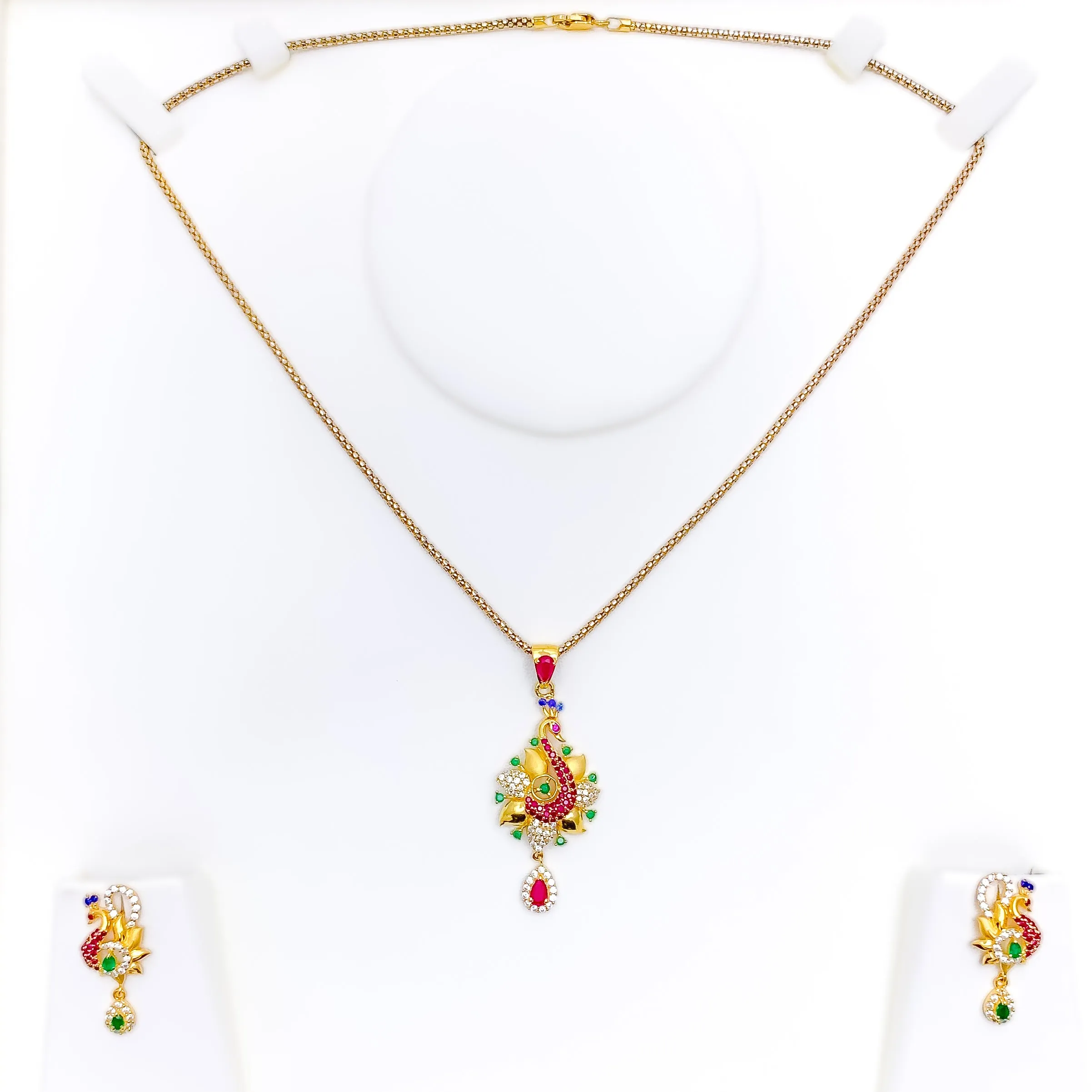 Vibrant Floral 22k Gold CZ Pendant Set