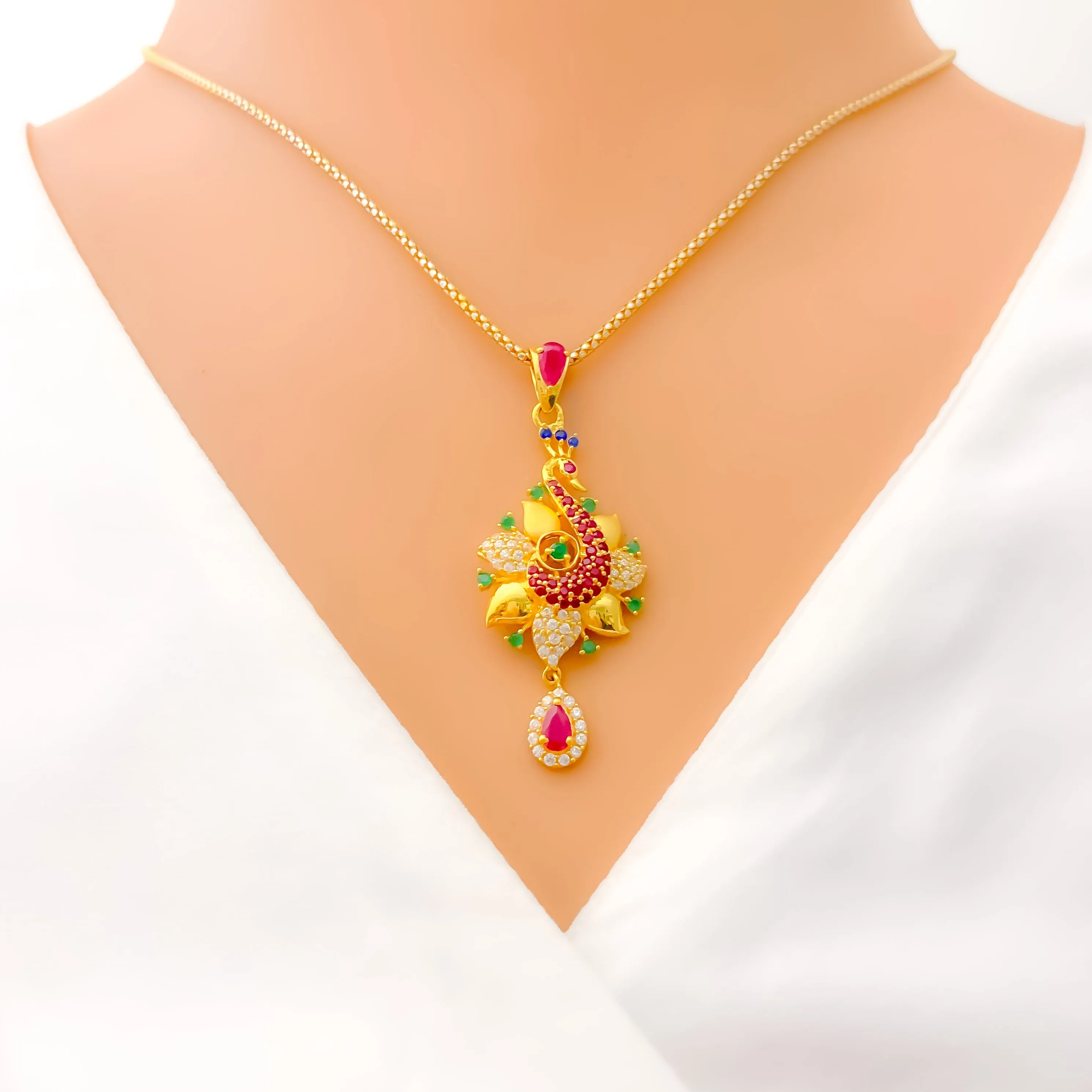 Vibrant Floral 22k Gold CZ Pendant Set