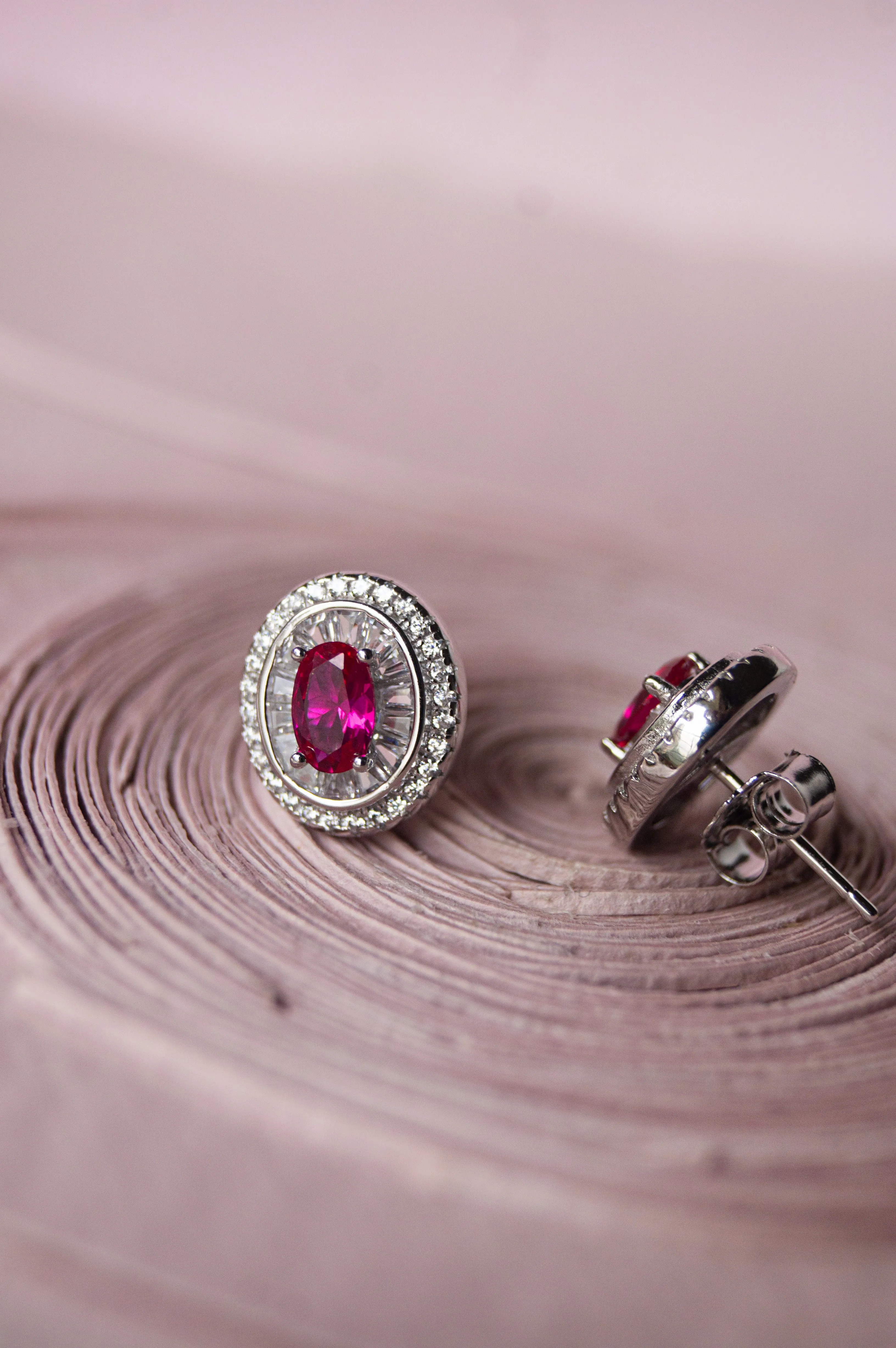 Vibrant Oval Colorstone Statement Sterling Silver Stud Earrings - Red