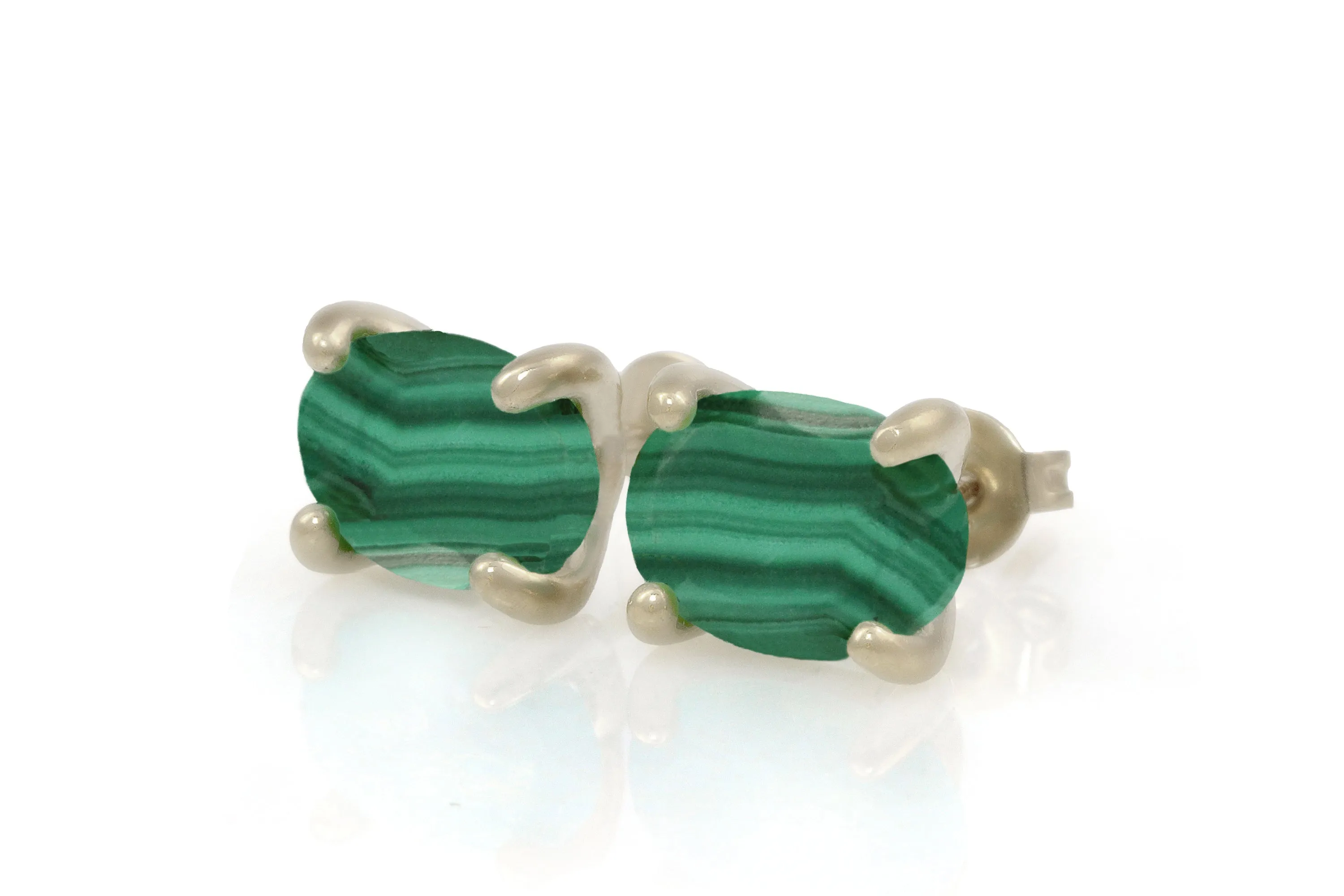 Vibrant Oval Malachite Gold Earrings
