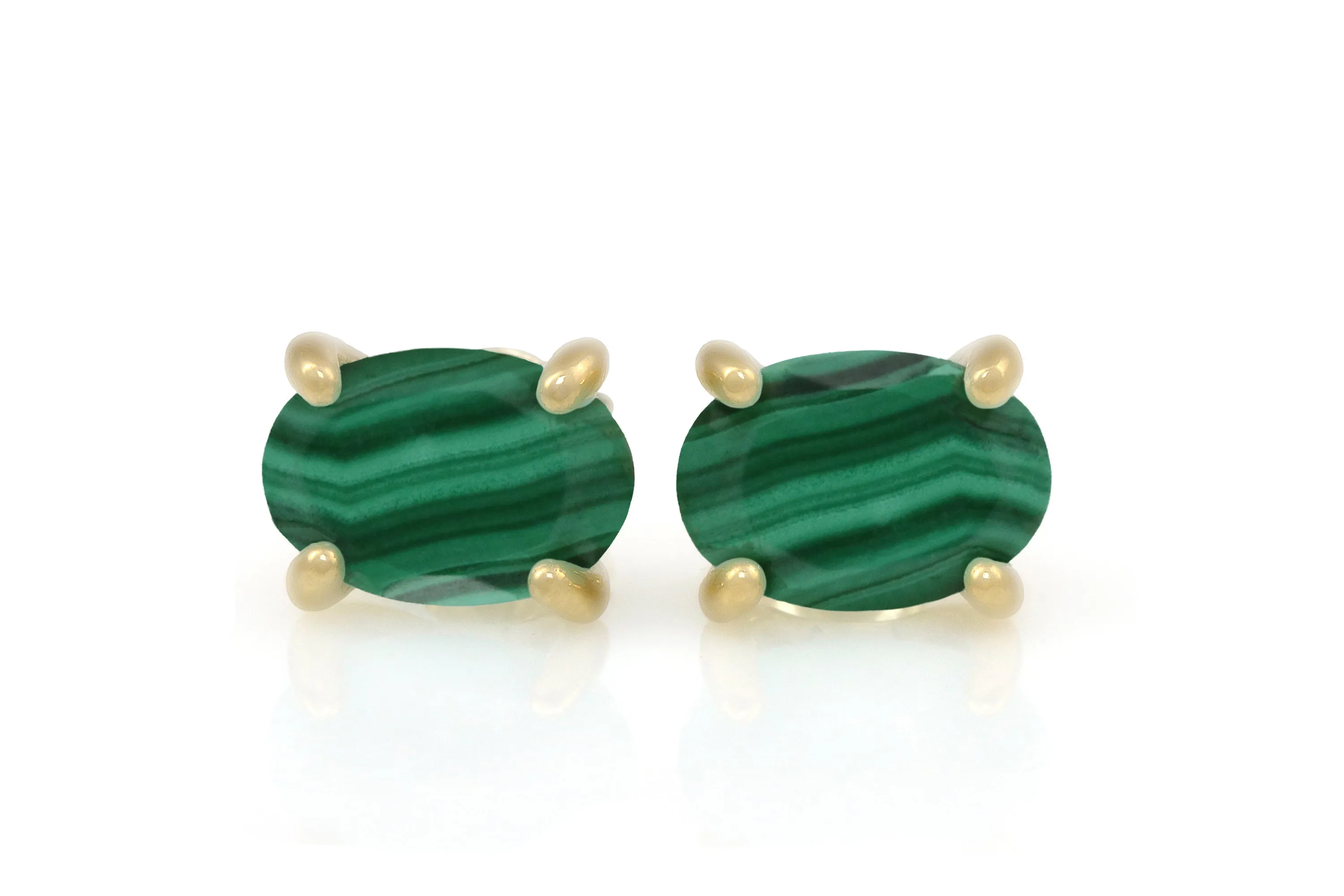 Vibrant Oval Malachite Gold Earrings
