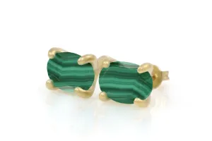 Vibrant Oval Malachite Gold Earrings