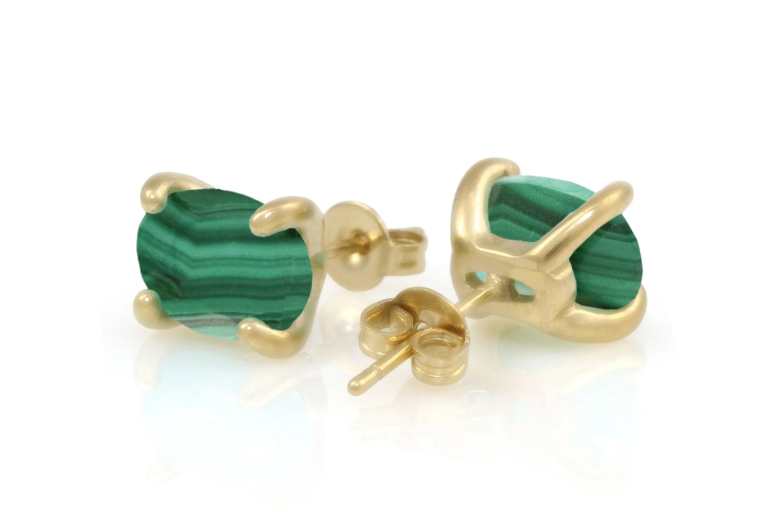 Vibrant Oval Malachite Gold Earrings