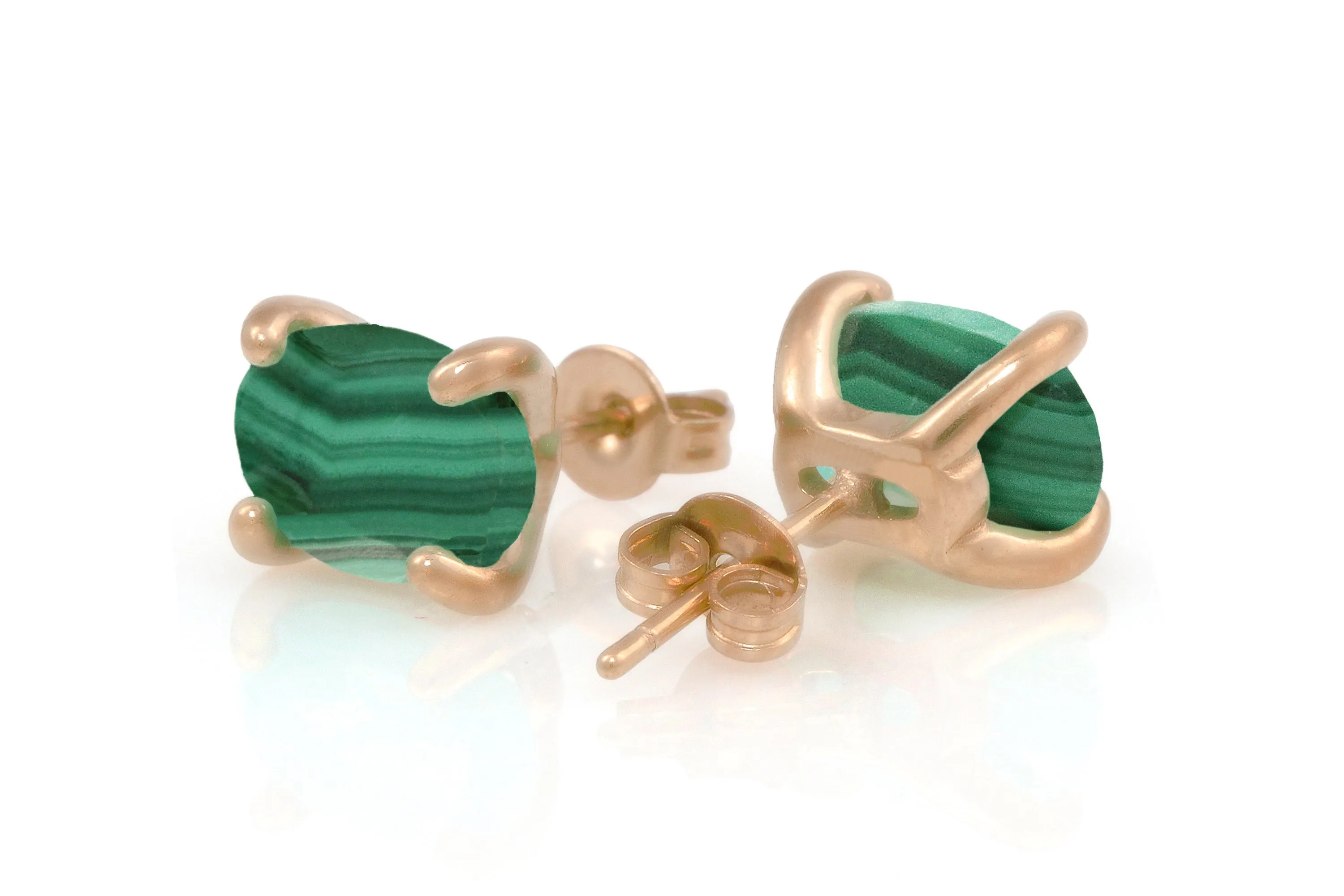Vibrant Oval Malachite Gold Earrings